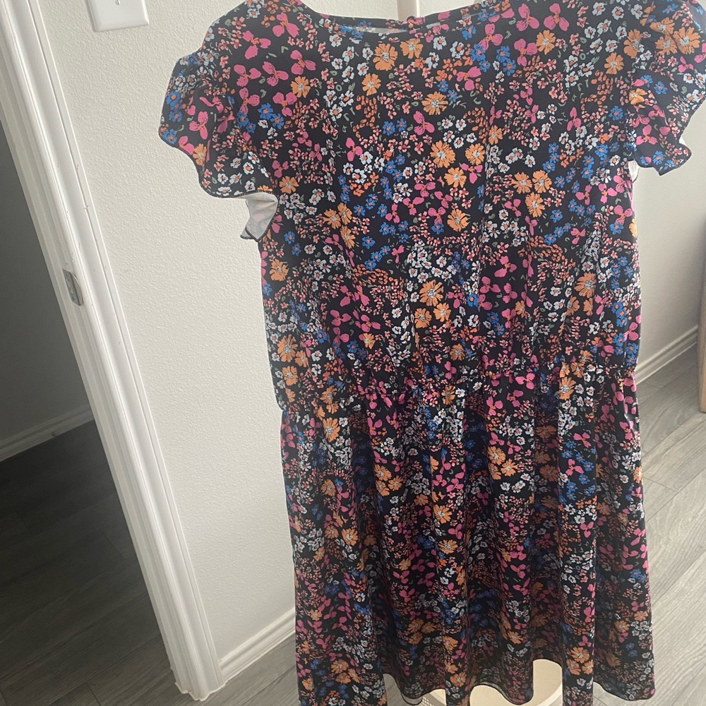 SHEIN Curve Black Floral Midi Dress with Pink, Orange & Blue Blooms
